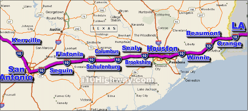 Interstate 10 East Texas Freeway Traffic Map