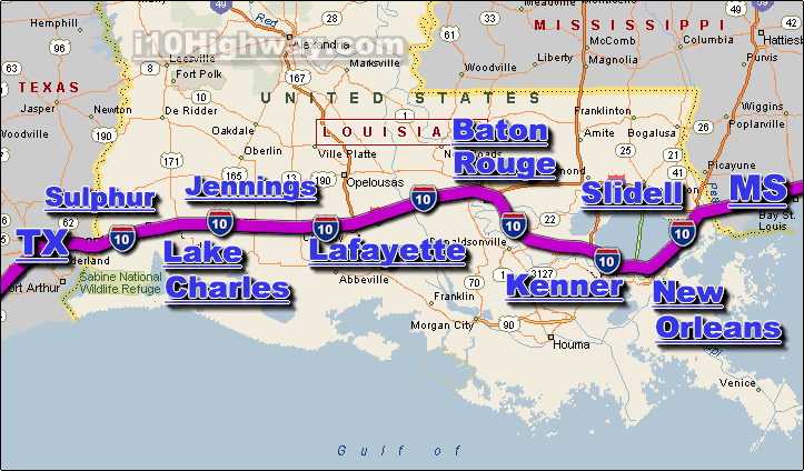 Interstate 10 Louisiana Freeway Traffic Map