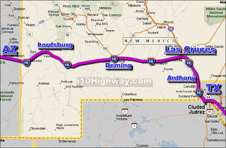 Interstate 10 New Mexico Freeway Traffic Map