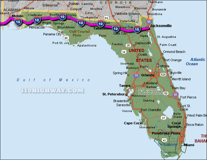 i-10 Florida Map